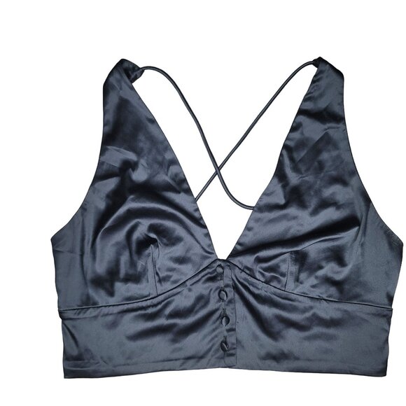 Free People Back & Forth Brami Satin Black Crop Top haulter Cross-Back Straps S - Picture 10 of 10